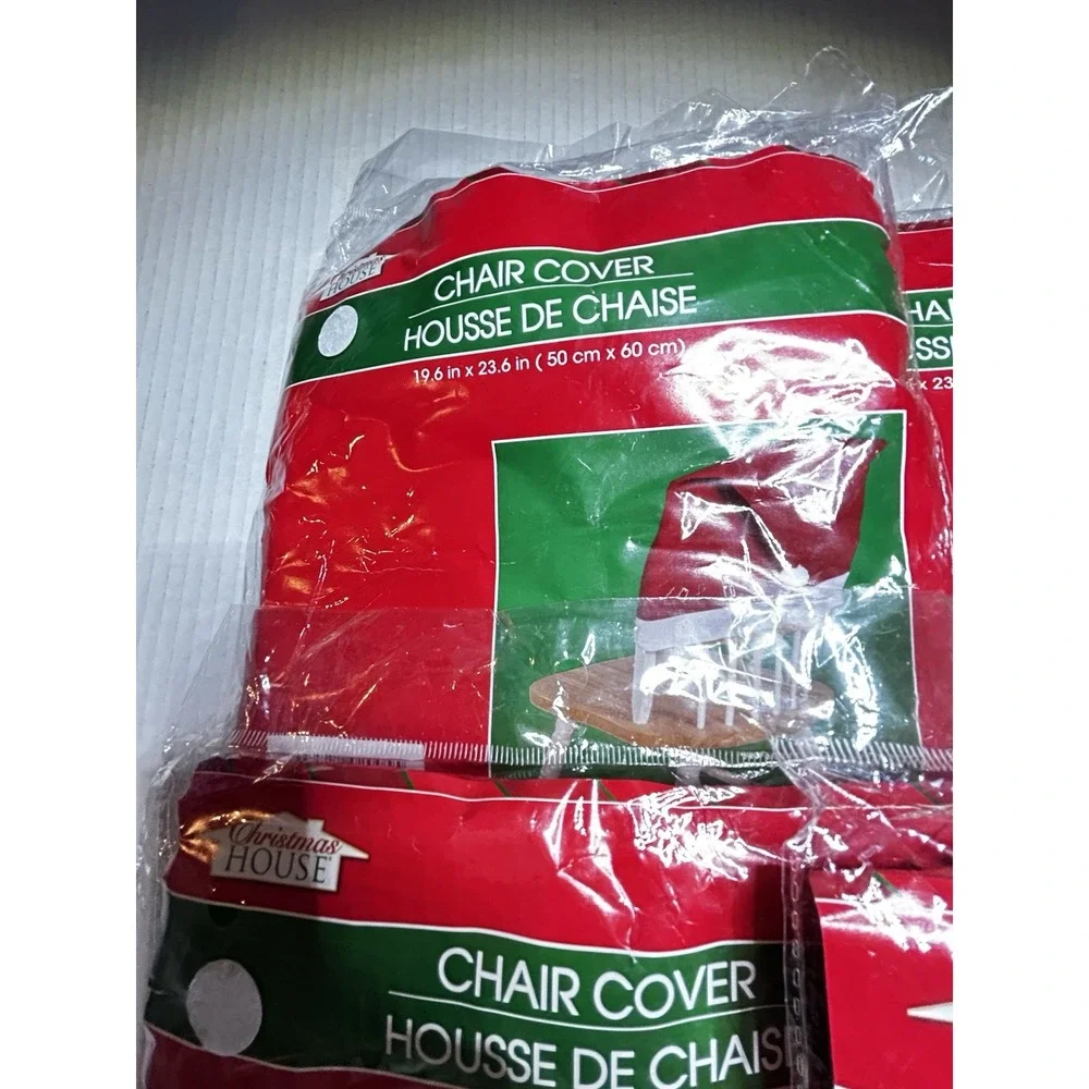 Christmas House Stretch Chair Cover Red/White Santa Hat 19.6x23.6 in